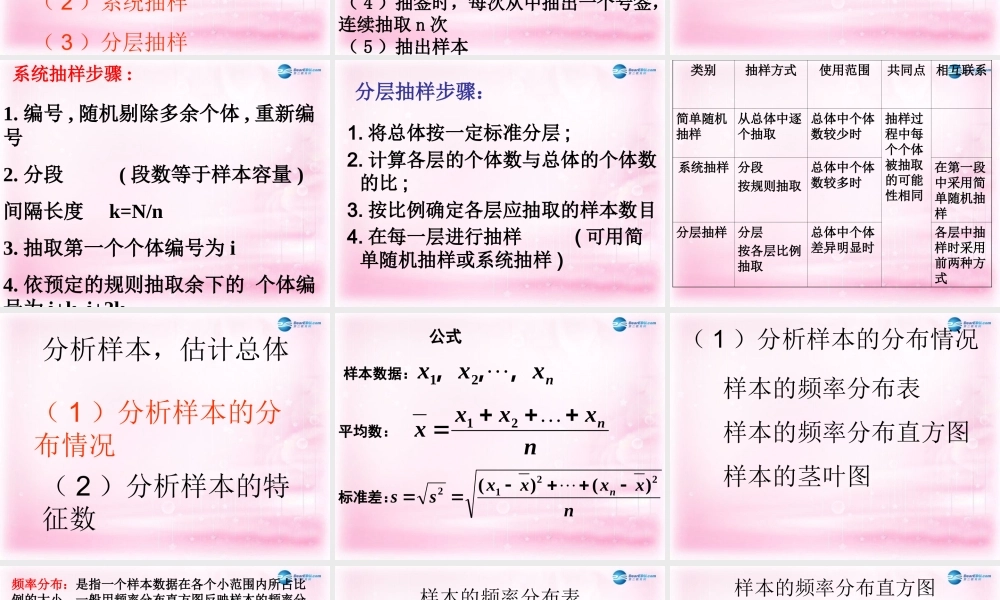 数学 第一章 统计 第一章统计综合小结课件 北师大版必修3 课件
