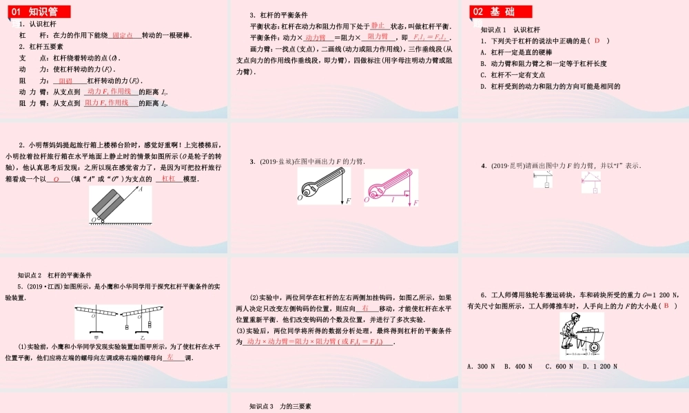 八年级物理下册 6.5 探究杠杆的平衡条件 第1课时 杠杆的平衡条件课件 (新版)粤教沪版 课件
