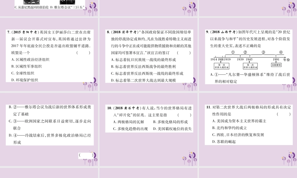 中考历史总复习 第二编 热点专题速查篇 专题8 近现代国际关系的演变(精练)课件