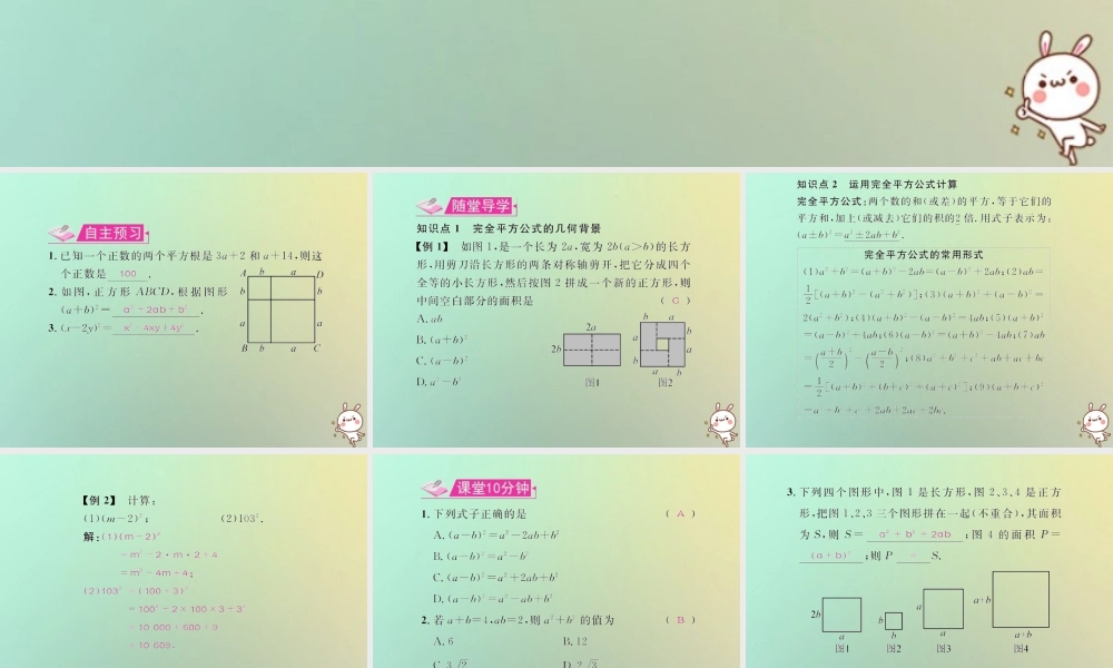 八年级数学上册 第十四章 整式的乘法与因式分解 14.2 乘法公式 14.2.2 完全平方公式 第1课时 完全平方公式教学课件 (新版)新人教版 课件
