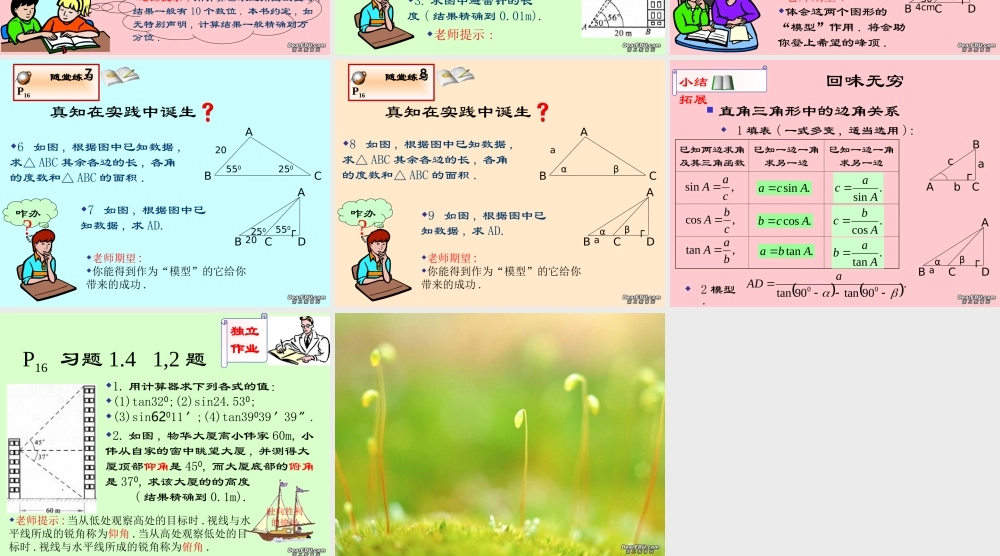 九年级数学三角函数的有关计算课件示例一 北师大版 课件