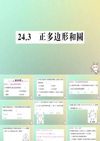 九年级数学上册 第二十四章 圆 243 正多边形和圆习题课件 (新版)新人教版 课件