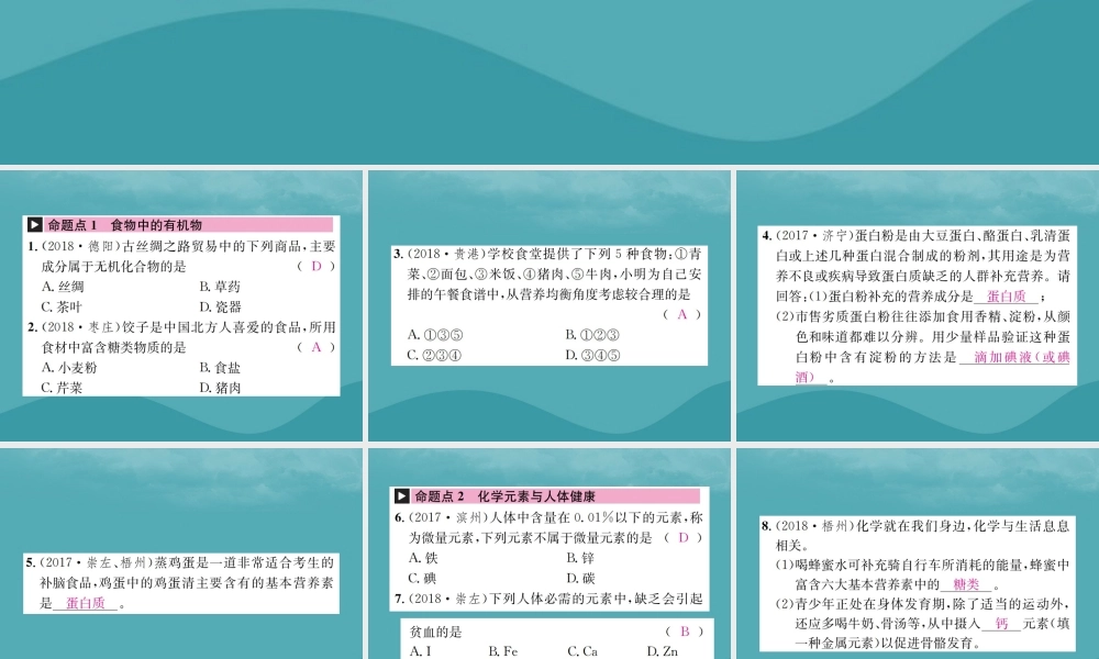 中考化学复习 第十单元 化学与健康课件 鲁教版 课件