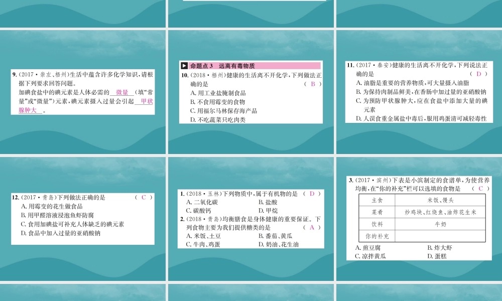 中考化学复习 第十单元 化学与健康课件 鲁教版 课件