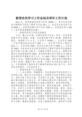 新型农民学习工作总结及明年工作计划