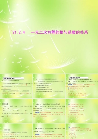 九年级数学上册 2124 一元二次方程根与系数的关系课件 (新版)新人教版 课件