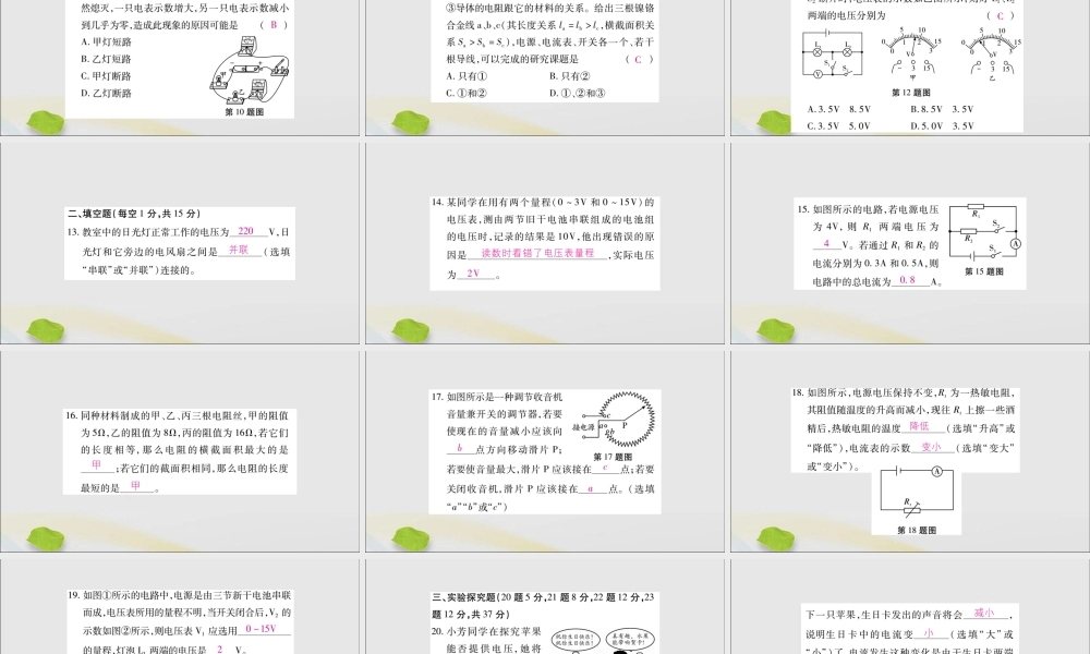 九年级物理全册 第十六章(电压 电阻)检测题课件 (新版)新人教版 课件