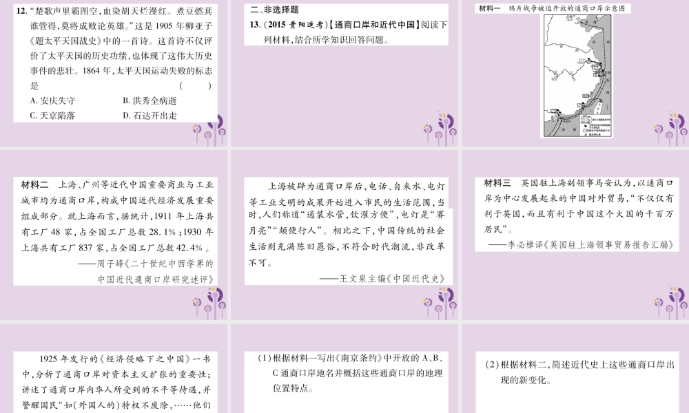 中考历史总复习 第一编 教材知识速查篇 模块一 中国近代史 第1讲 中国开始沦为半殖民地半封建社会(精练)课件