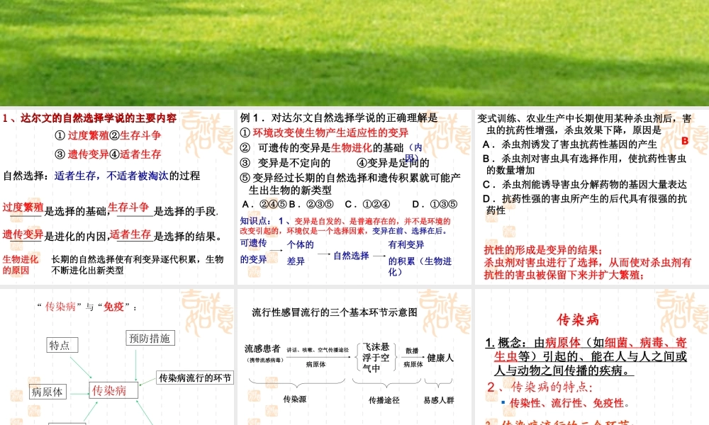 生物：第八单元第一章传染病与免疫复习课件(人教版八年级下)