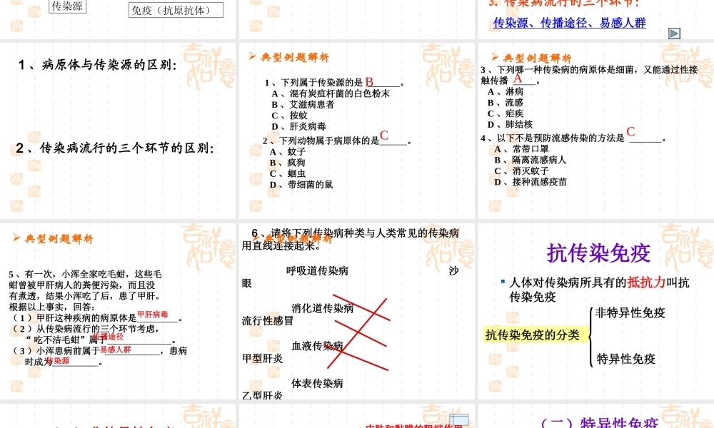 生物：第八单元第一章传染病与免疫复习课件(人教版八年级下)