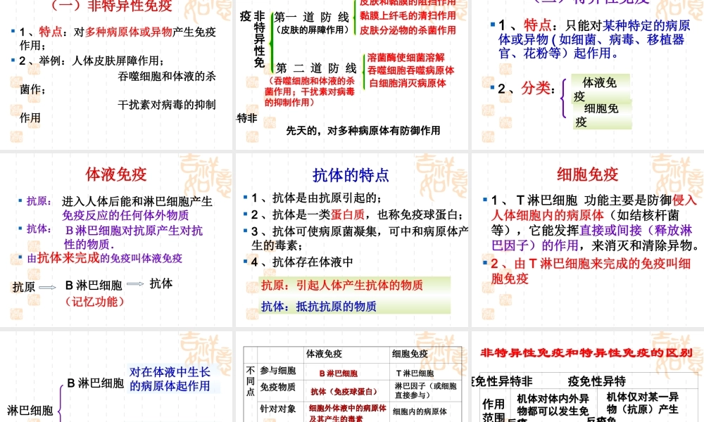 生物：第八单元第一章传染病与免疫复习课件(人教版八年级下)
