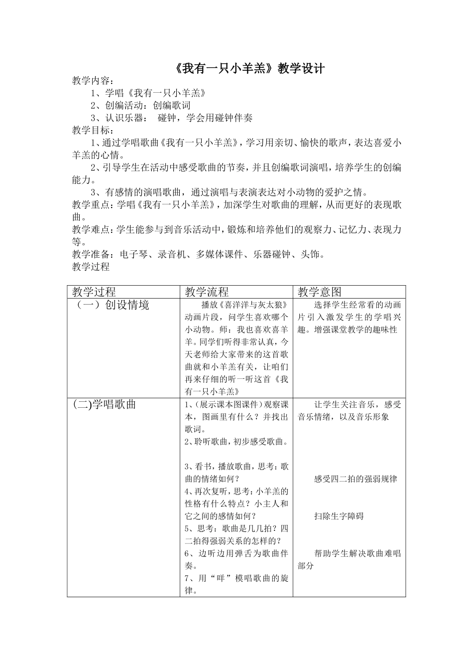 《我有一只小羊羔》教学设计_第1页