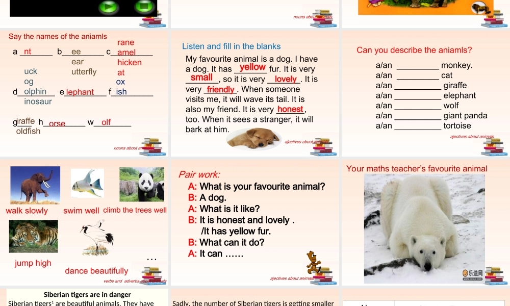 九年级英语上册 教材中关于动物词汇的课件 牛津译林版 课件