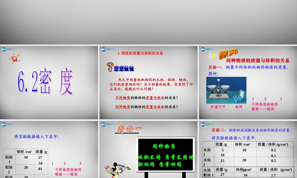 中学八年级物理上册 6.2 密度课件1 (新版)新人教版