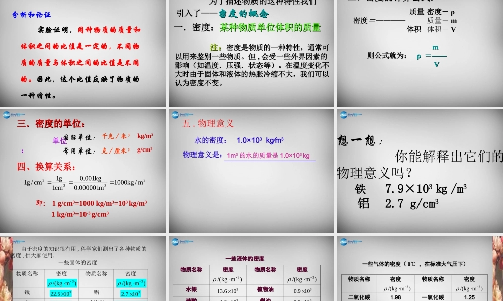 中学八年级物理上册 6.2 密度课件1 (新版)新人教版