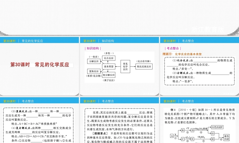 九年级科学 第30课时常见的化学反应课件 浙教版 课件