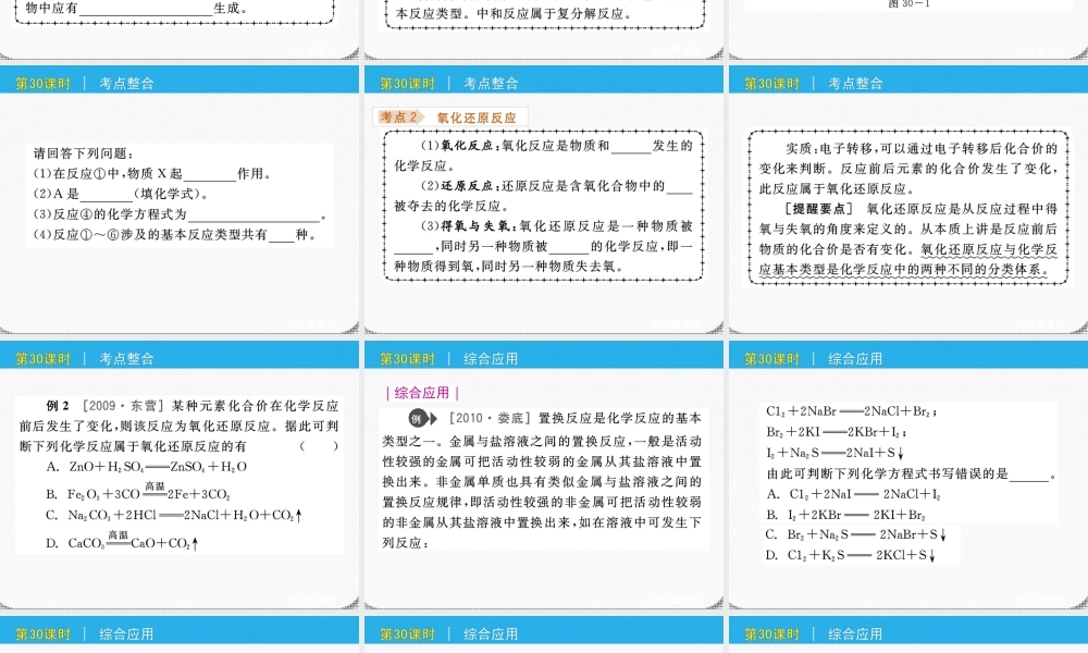 九年级科学 第30课时常见的化学反应课件 浙教版 课件
