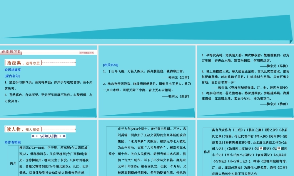 优化方案高考语文总复习第四单元像山那样思考第18课始得西山宴游记课件苏教版必修1 课件