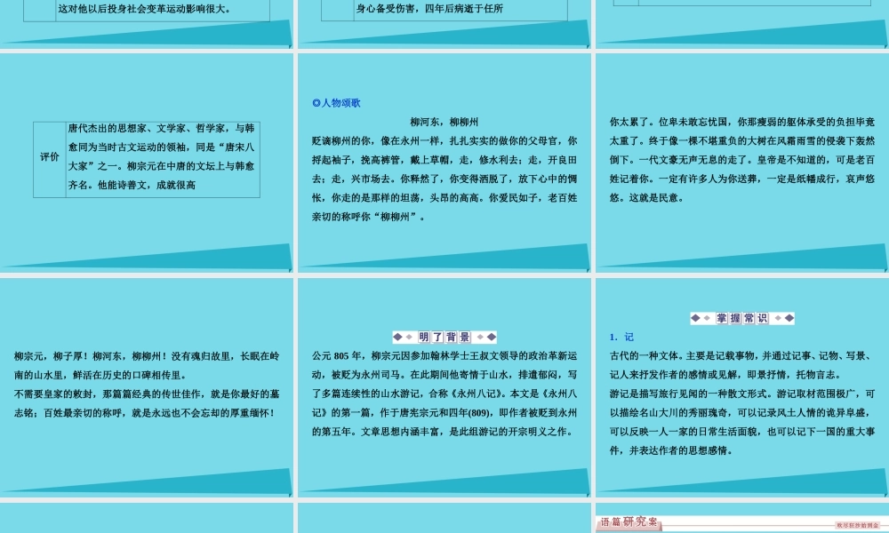 优化方案高考语文总复习第四单元像山那样思考第18课始得西山宴游记课件苏教版必修1 课件