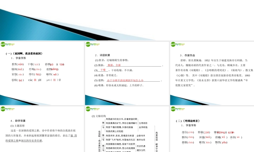 九年级语文下册 第一单元 3 祖国啊，我亲爱的祖国4 外国诗两首配套课件 人教新课标版 课件