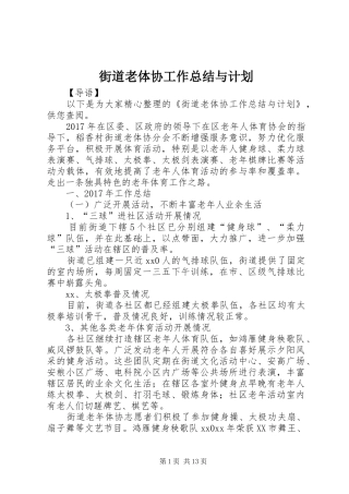 街道老体协工作总结与计划