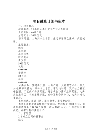 项目融资计划书范本