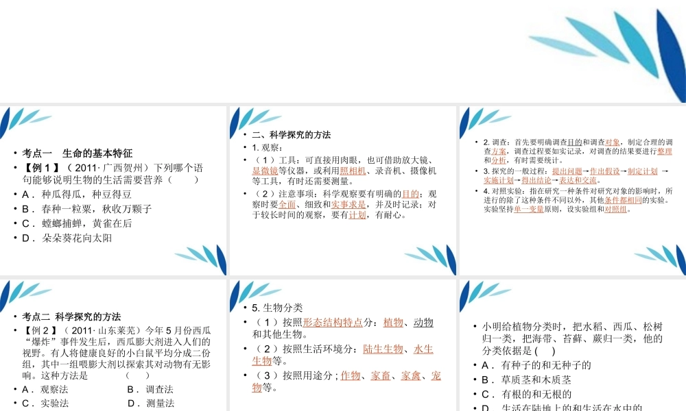 七年级生物第一学期期中复习课件 人教新课标版 课件