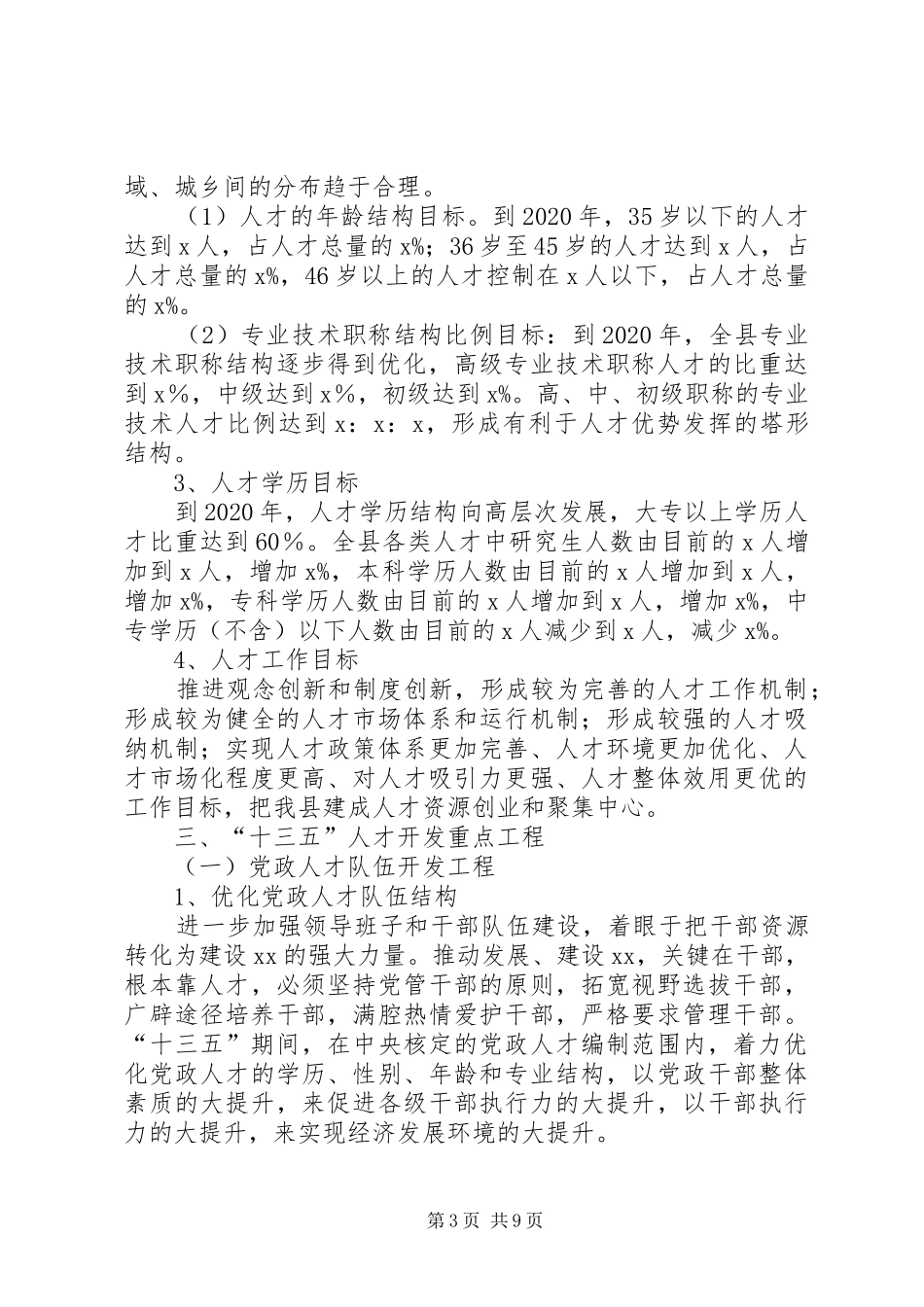 篇一：县（辖市区）“十三五”人才工作规划模板_第3页