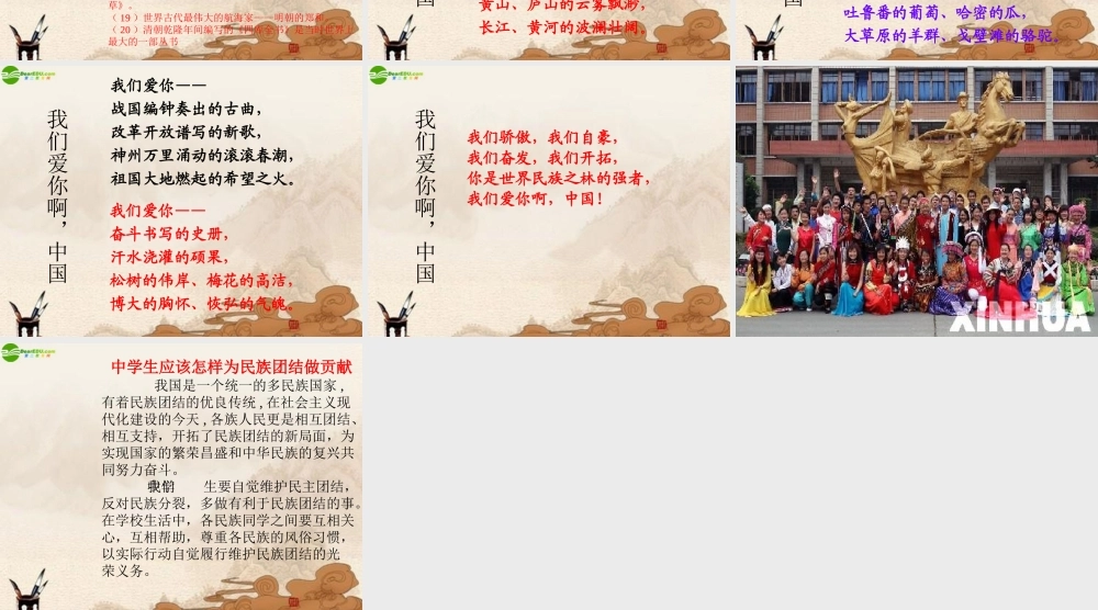 八年级政治上册 我爱你 中国课件 鲁教版 课件