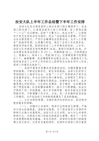 治安大队上半年工作总结暨下半年工作安排