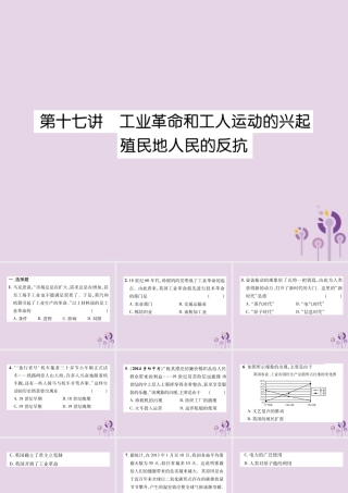 中考历史总复习 第一编 教材知识速查篇 模块三 世界近代史 第17讲 工业革命和工人运动的兴起 殖民地人民的反抗(精练)课件