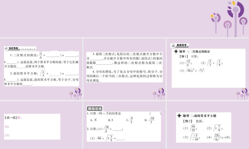 九年级数学上册 第21章 二次根式 212 二次根式的乘除 第2课时 二次根式的除法习题课件 (新版)华东师大版 课件