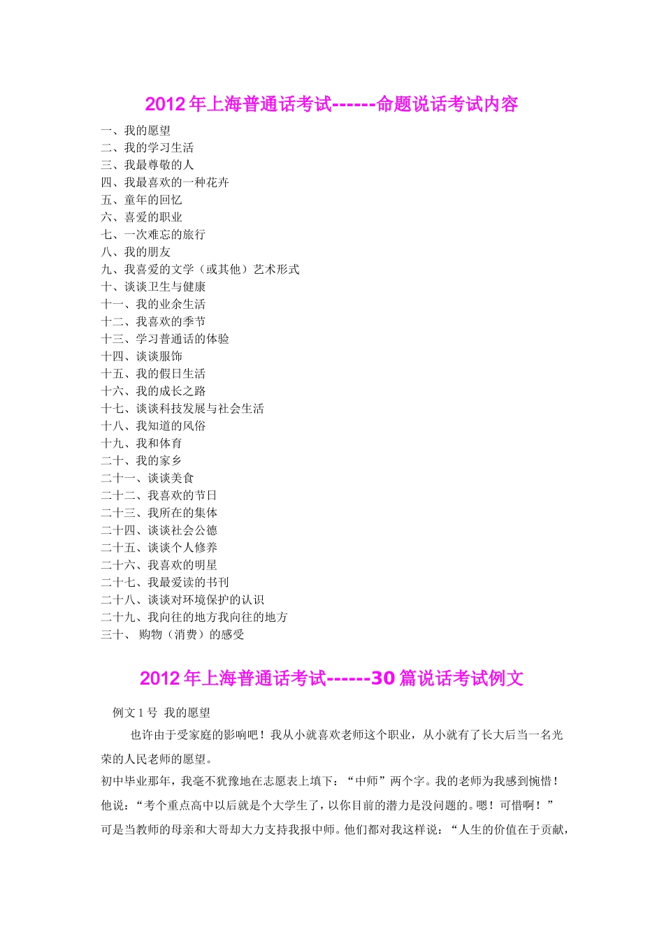 2012年上海普通话考试--30篇说话内容范文_第1页