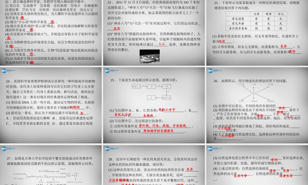 九年级科学下册 第1章 演化的自然单元清课件 浙教版 课件