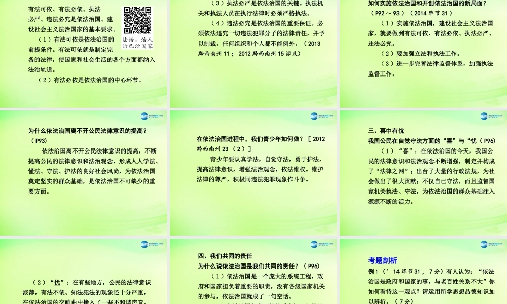 中考政治总复习 知识梳理精讲 九全 第八课 依法治国课件 人民版 课件