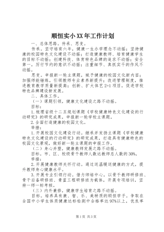 顺恒实小XX年工作计划