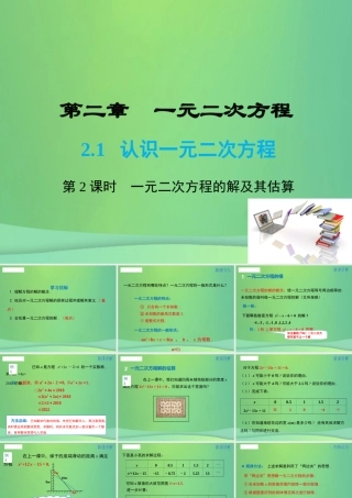 九年级数学上册 21 认识一元二次方程 第2课时 一元二次方程的解及其估算课件(A层)(新版)北师大版 课件
