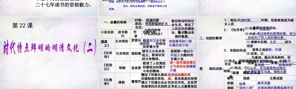 中学七年级历史下册 3.21 3.22 时代特点鲜明的明清文化课件 新人教版 课件