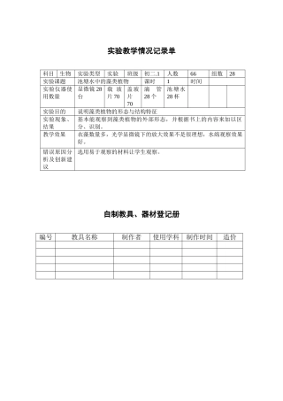 实验课记录单初二藻类