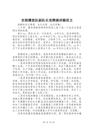 农税稽查队副队长竞聘演讲稿范文