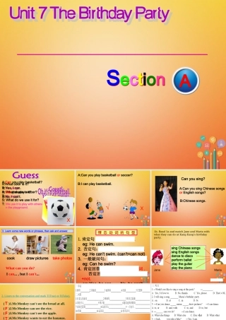 七年级英语下册 Unit 7 The Birthday Topic 2 I can dance and play the guitar Section A同步课件 (新版)仁爱版 课件