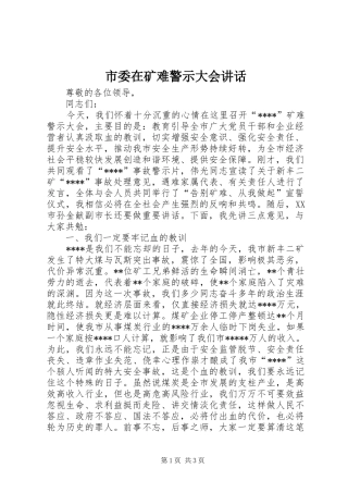 市委在矿难警示大会讲话