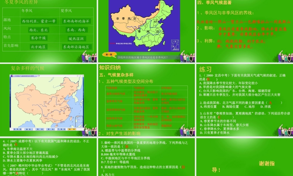 中考地理 (气候多样 季风显著)复习课件 人教新课标版 课件