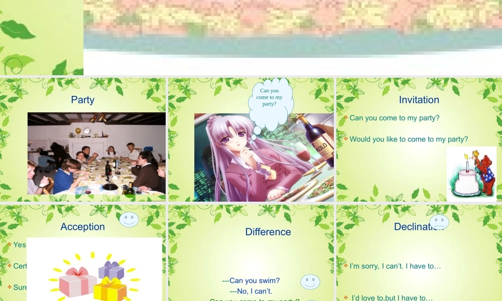 八年级英语上册 Unit 5 Can you come to my party课件 人教新目标版 课件