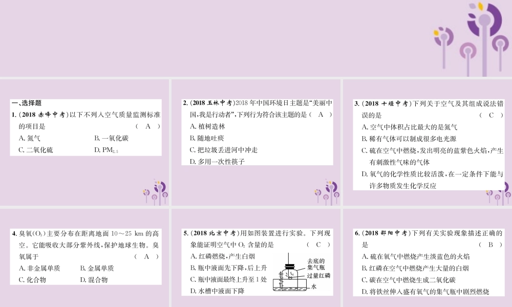 中考化学总复习 第1编 主题复习 模块1 身边的化学物质 课时1 空气、氧气(精练)课件