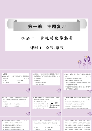 中考化学总复习 第1编 主题复习 模块1 身边的化学物质 课时1 空气、氧气(精练)课件