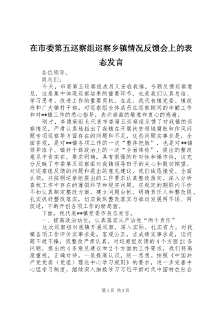 在市委第五巡察组巡察乡镇情况反馈会上的表态发言