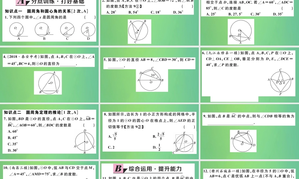 九年级数学下册 第三章 圆 34 圆周角和圆心角的关系 第1课时 圆周角和圆心角的关系习题讲评课件 (新版)北师大版 课件