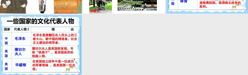 八年级思想品德上册 第五课(多元文化 地球村 (二))文化代表人物课件 人教新课标版 课件