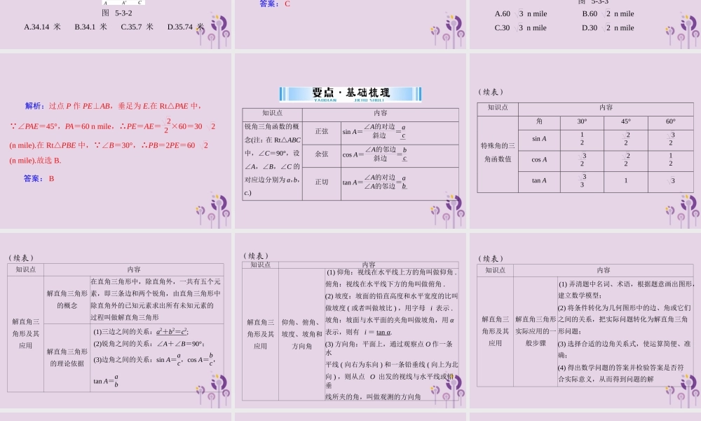 广东省中考数学复习 第一部分 中考基础复习 第五章 图形与变换 第3讲 解直角三角形课件